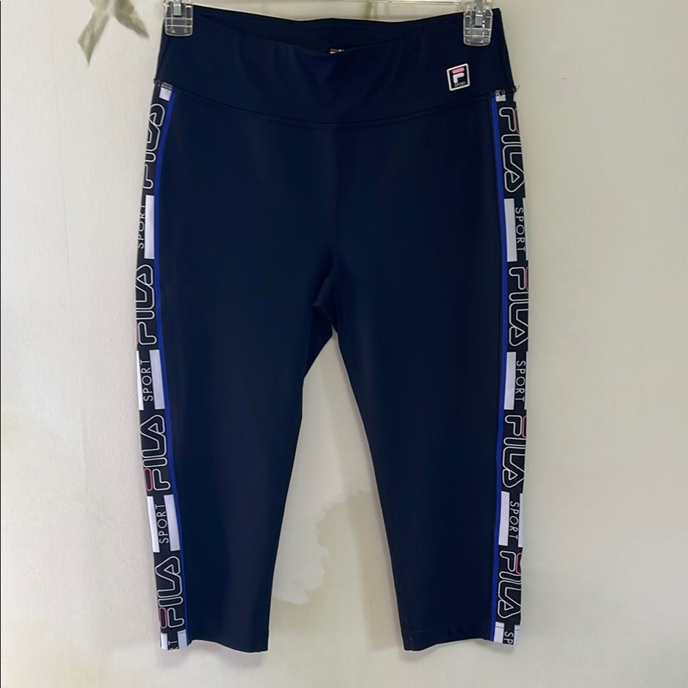 Fila Sport Black Cropped Leggings with Logo Side Stripes
